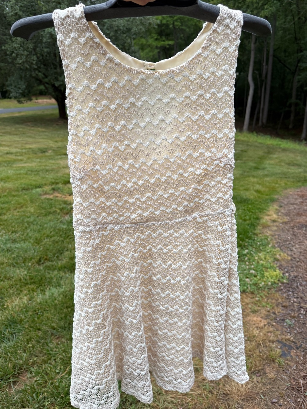 Sans Souci Cream Crochet Lace Fit & Flare Dress Size Large Juniors Boho Romantic - Picture 9 of 10